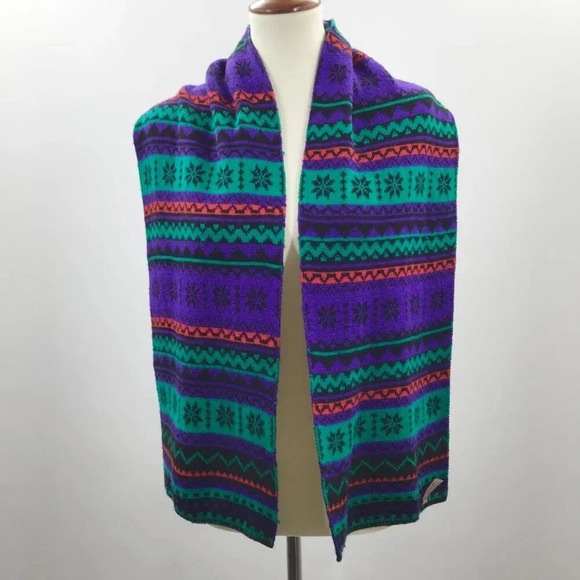 Reversible Christmas Scarf Scandinavian Nordic Vibes Snowflake Winter Fair Isles - Picture 4 of 12